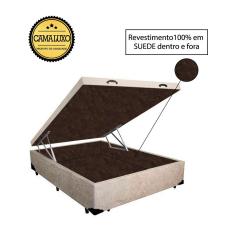 Cama Box Baú Luxo Blindado Viúva AColchoes Suede Bege 49x128x188