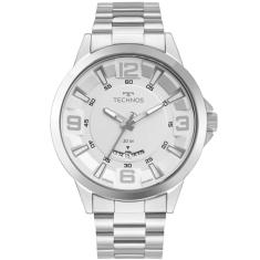 Relógio TECHNOS masculino branco prata analógico 2117LDI/1K
