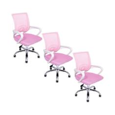 Kit 3 Cadeiras De Escritório Begonia Tela Mesh Ergonômico Rosa