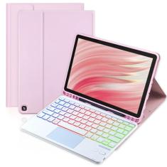 MePadKey Capa com teclado Trackpad para Amazon Fire HD 10/10 Plus 10,1 polegadas 2021/2023 (11/13ª geração), teclado recarregável com luz de fundo de 7 cores com capa multiângulo infantil para tablet