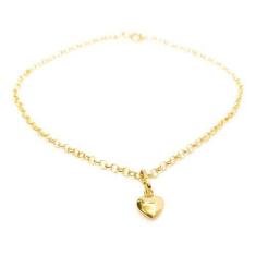 Pulseira Portuguesa de Ouro 18k com Berloque Pingente Coração Bracelet