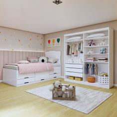 Quarto Infantil Completo Closet Caribe e Cama Alice 5 Gavetas Branco
