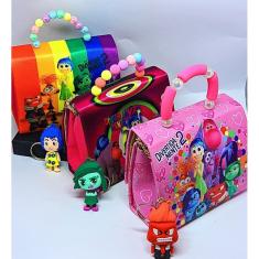 Kit Bolsa Infantil Mini Bag Cute alça Pérola Mão Divertidamente 2 Filme + Chaveiro Boneco 3D Diverta Mente emoções