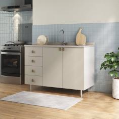 Balcão para Pia 100% Mdf Bp 120cm 2 Portas 4 Gavetas Maranello Branco/Panna