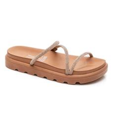 Tamanco Feminino Vizzano Rasteiro Tiras Brilhantes Rosê 35