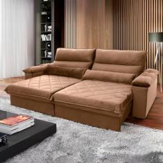 Sofá Retrátil Reclinável Grécia 2,10m Suede Velut Bege Molas no Assento - King House