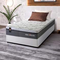 Conjunto Cama Box Branco c/ Molas Ensacadas Benton Cinza Solteiro 96x203x71