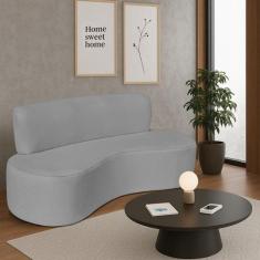 Sofá Curvo 3 Lugares Amsterdã 200cm Bouclé - Amarena Móveis, Cinza
