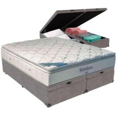 Cama Box Baú Cinza E Colchão Freedom Molas Ensacadas Queen Ortobom