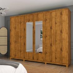 Guarda Roupa Casal Com Espelho 6 Portas Absolut New Madeirado Com Pés Madeirado- Gelius