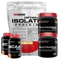 Kit Optimum Isolate Whey Protein 900g  +  2x Bcaa 100g + 2x Glutamina 300g -  Bodybuilders-Unissex