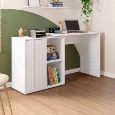 Escrivaninha para Escritório com 1 Porta Ripada Start Branco Fosco