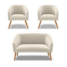 Namoradeira E 2 Poltronas Pé Palito Castanho Stella Bouclê D03 - D`rossi Cor Menta