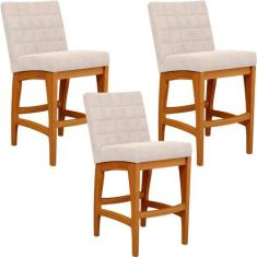 Kit 03 Banquetas Baixa Para Cozinha Bancada Bar Sala Jantar Fixa Mila 