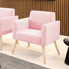 Poltrona Pés Palito Natural Marisa Suede - DRossi, Rosa Bebê