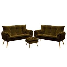 2 Namoradeiras Beta com Puff Lunar Veludo Aradecor, Marrom Claro, ÚNIC