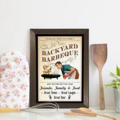 Quadro Decorativo Vintage Churrasco 22x32cm Moldura Marrom - Quartinho