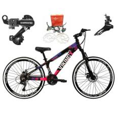 Bicicleta Aro 26 Vikingx Tuff Preto/Rosa 21v Alumínio Câmbios Shimano 
