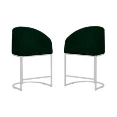 Kit  02 Banco Banqueta Poltrona Mia Base Metal Branca Suede - Fina Mob