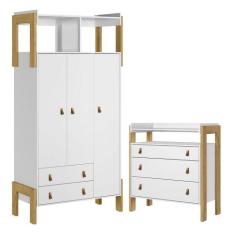 Quarto de Bebê Fantasia com Roupeiro 4375 e Cômoda 4410 Qmovi Branco A