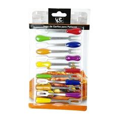 Jogo de Garfos para Petiscos Inox Cabo Colorido 12 peças