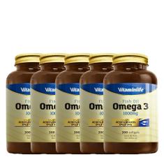 Kit 5X Omega 3 1000mg - 200 Cápsulas - VitaminLife