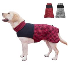 KOOGAL Jaquetas para cães de inverno, casaco reversível à prova de vento, impermeável, para clima frio, casaco xadrez estilo britânico, colete quente para cães pequenos, médios e grandes (VERMELHO,