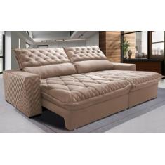 Sofá Retrátil e Reclinável 3,15m Molas Ensacadas Cama Inbox Spazus com Bordado 3d Velusoft Bege
