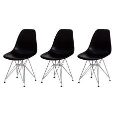 Kit 3 Cadeiras Eiffel Eames Preta Base Cromada Sala Cozinha - Waw Desi