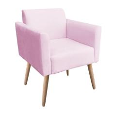 Poltrona Marisa Suede Rosa Bebê Pés Palito Natural Drossi - D'ROSSI