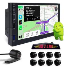 Kit Multimídia Android + Câmera Ré + Sensor Dianteiro Traseiro Preto C