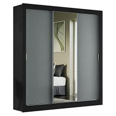 Guarda-roupa Casal Madesa Mônaco 3 Portas de Correr com Espelho - Preto/cinza