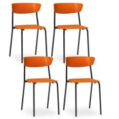 Kit 04 Cadeiras Fixa Base Preta Empilhável Bit  F02 Laranja - Lyam Decor