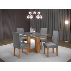 Conjunto Sala de Jantar Mesa Ville Tampo Vidro/MDF com 4 Cadeiras Venu