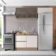 Cozinha Modulada 3 Peças 4 Portas 3 Gavetas com Balcão para Pia Etina carvalho oak/off white