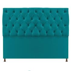 Cabeceira Sofia 140 Cm Casal Suede Azul Turquesa