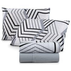Jogo Cama Lençol Casa Scarpa Sonnet Queen Malha Estampada Algodão 4 Peças - Geométrico - Cinza