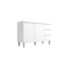 Balcão Gabinete Para Pia De Cozinha 2 Portas  3 Gaveta 120cm Andreia Branco Sem Tampo - AJL 