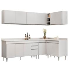 Armário de Cozinha Modulado de Canto 6 Peças CP32 Balcão com Tampo Branco - Lumil