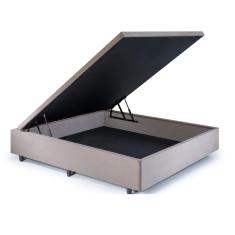Base Box Baú Viúva 128x188x42cm Suede Bege com Pistão a Gás