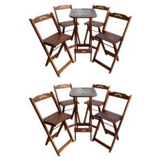 Kit 2 Conjuntos Bistrô Mesa Com 4 Banquetas Dobráveis De Madeira Personalizada Jack - Imbuia