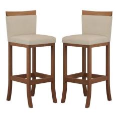 Kit 2 Banquetas Média Encosto Estofado 38x92 Cm Ilha Paris Madeira Mac