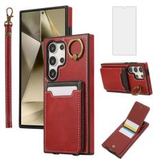 Asuwish Capa de telefone para Samsung Galaxy S24 Ultra 5G com protetor de tela de vidro temperado capa carteira e suporte de anel fino suporte de cartão acessórios de celular de couro S24Ultra 24S S