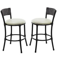 2 Banquetas Forts Baixa Fibra Sintética Preta, Ferro, Assento Estofado