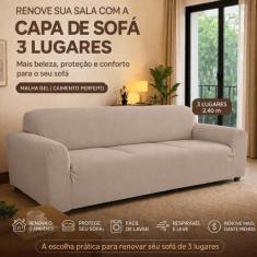 Capa Para Sofá 3 Lugares Malha Gel Arte Cazza, Bege