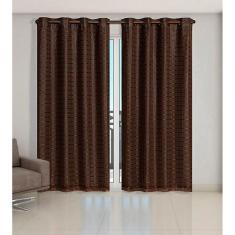 Cortina Voil Xadrez Com Forro Blackout 3,00 X 2,60 Tabaco