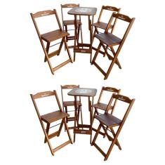 Kit 2 Conjuntos Bistrô Mesa Com 4 Banquetas Dobráveis De Madeira Personalizada Hei - Imbuia
