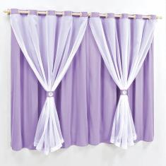 Cortina Dani Para Varão Tecido Malha e Voal 2,00m X 1,70m Lilás e Branca