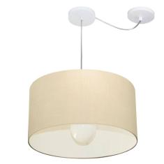 Lustre Pendente Cilíndrico Com Desvio Md-4229 Cúpula em Tecido 45x30cm Algodão Crú - Bivolt