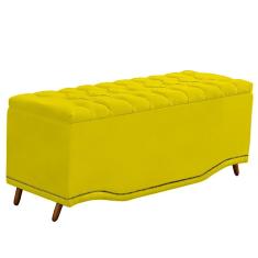 Recamier Calçadeira Baú Belize Casal King 195cm Veludo Amarelo - Montanaris Decor